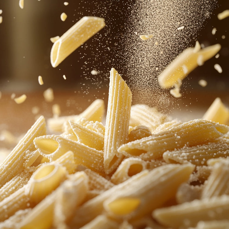 Die traditionelle Herstellung unserer MangiaMarc Penne Pasta, von der sorgfältigen Formgebung bis zur Verpackung unter Schutzatmosphäre, für ein authentisches italienisches Geschmackserlebnis.