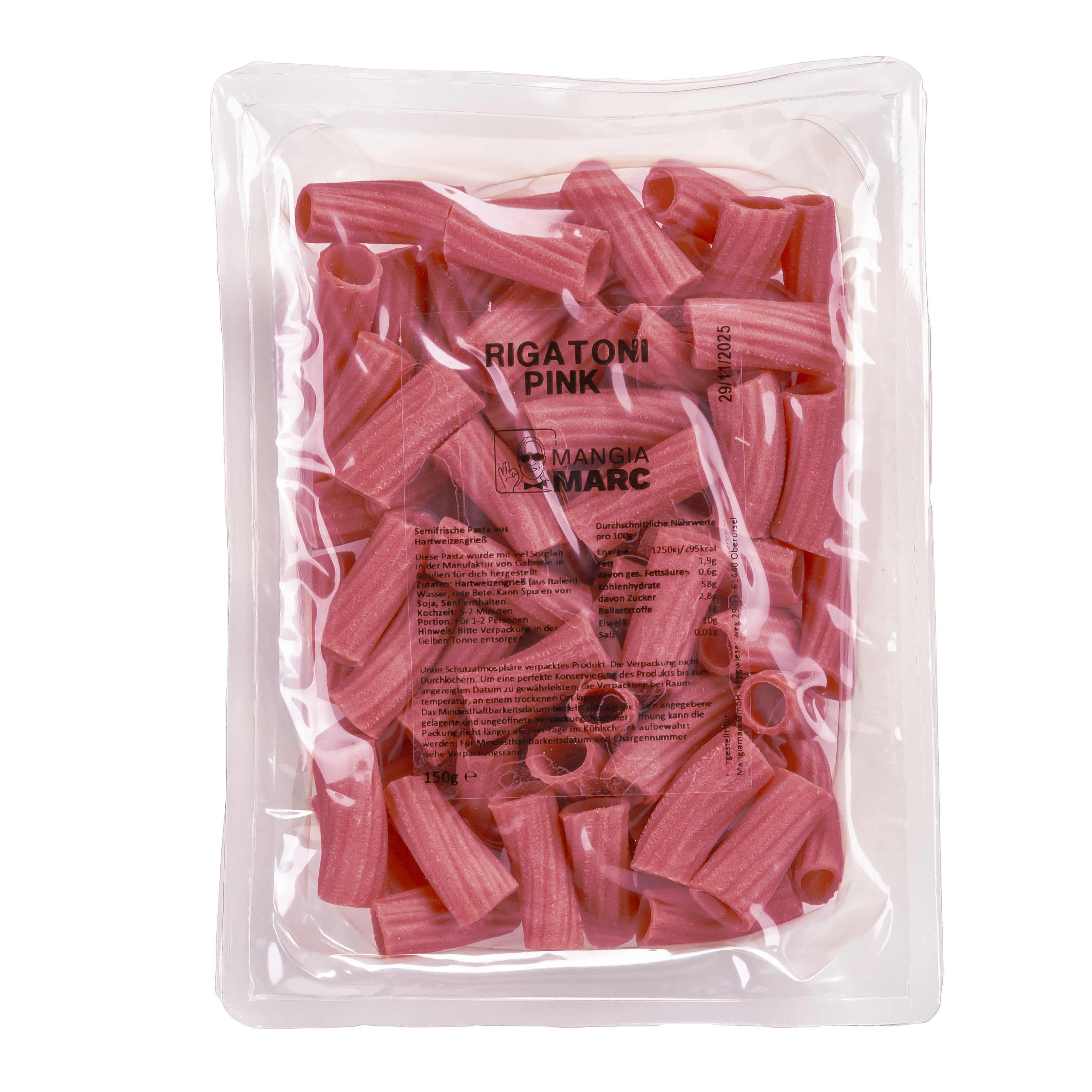Packung von 150g semifrischer pinker Rigatoni