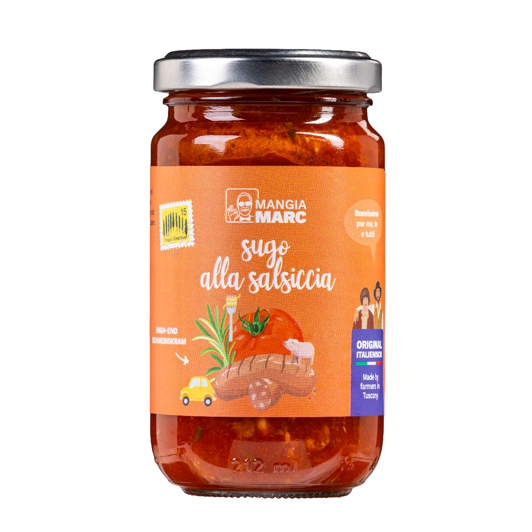 MangiaMarc Premium Salsiccia-Soße mit Rosmarin im Glas.