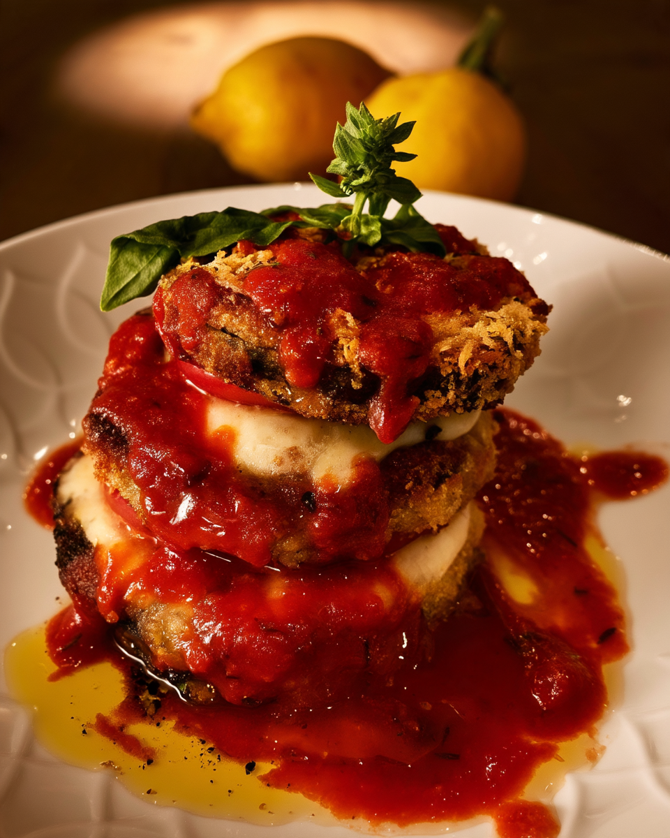 Torre Croccante di Parmigiana mit Auberginen