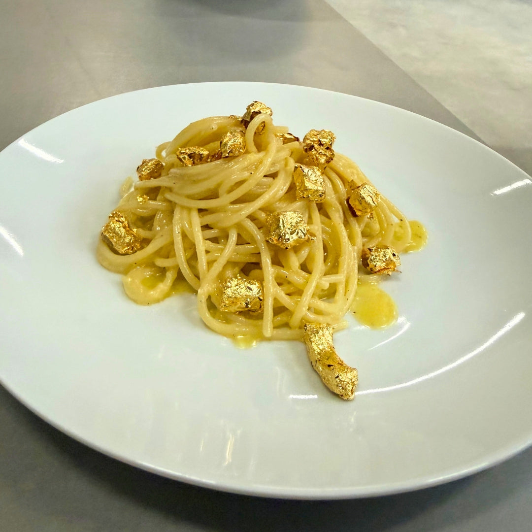 Spaghetti Carbonara mit Guanciale-Goldnuggets