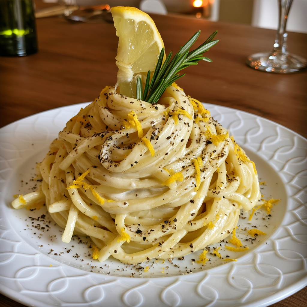 Frühlings-Spaghetti al Limone mit Rosmarin & Urwaldpfeffer