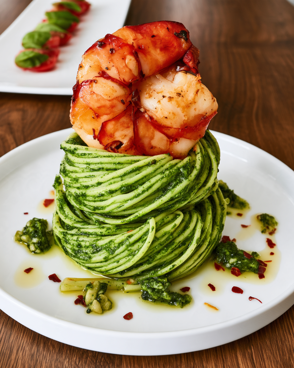 Tagliolini mit Basilikum-Pesto & gebratener Wildfanggarnele