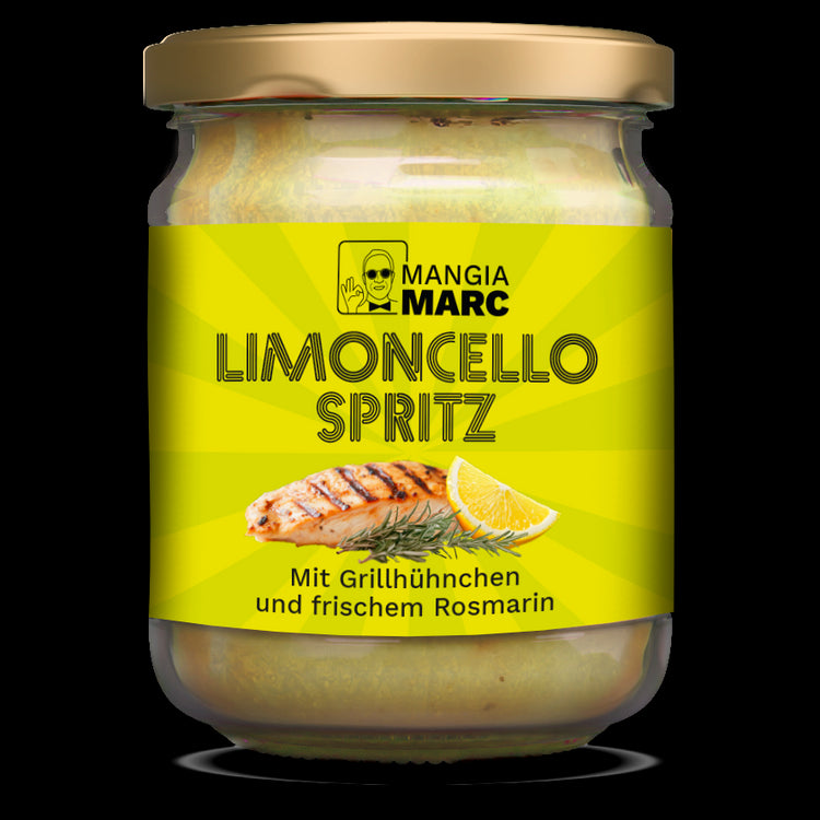 Limoncello Spritz Pastasoße mit hausgemachten Limoncello und toskanischem Grillhühnchen.