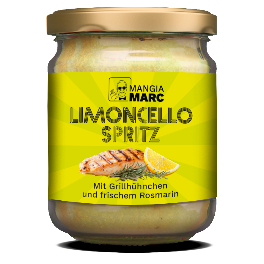Limoncello Spritz Pastasoße mit hausgemachten Limoncello und toskanischem Grillhühnchen.