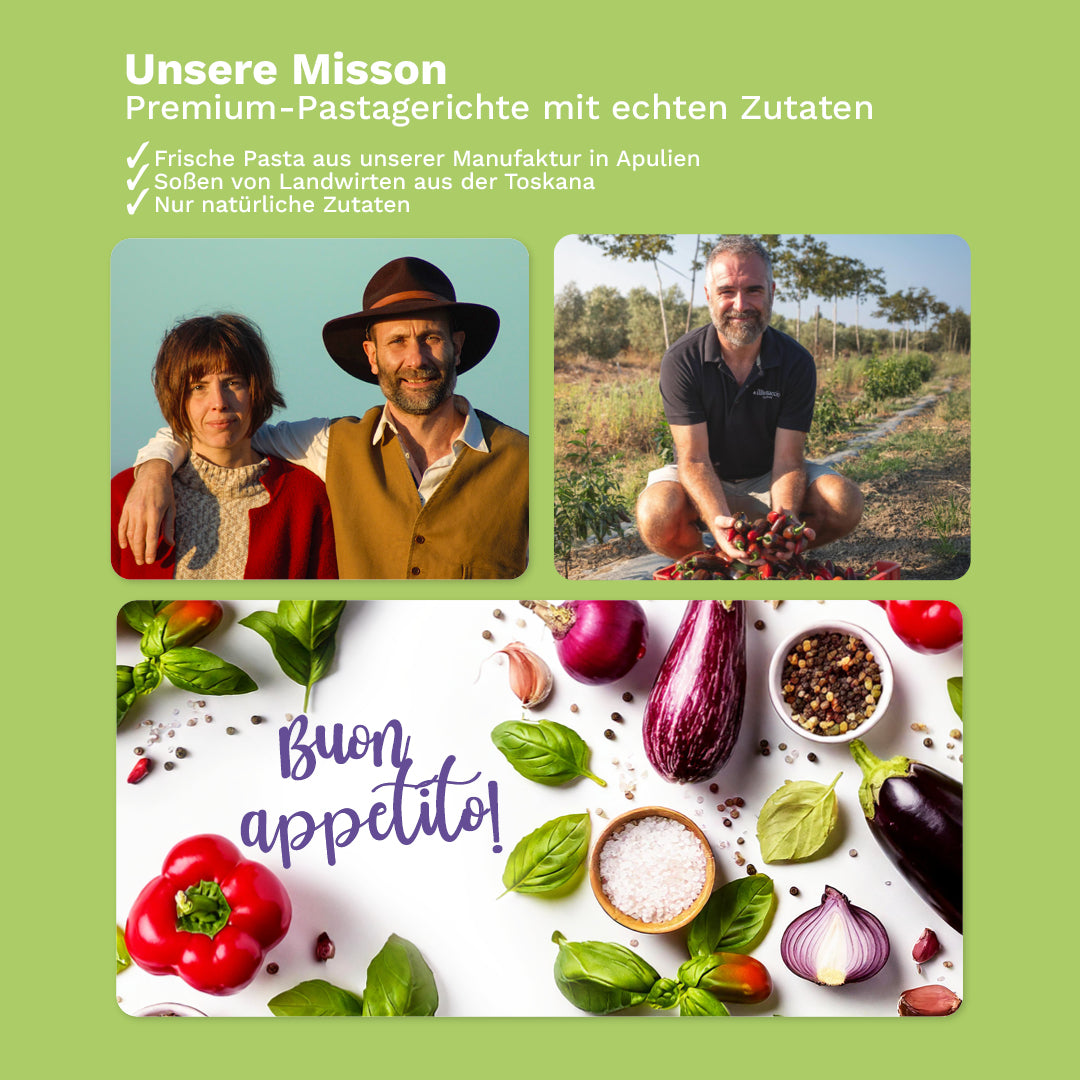 Unsere Mission vegetarische Pastagerichte in kurzer Zeit.